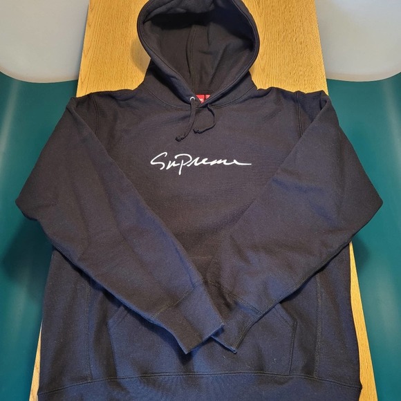 Supreme 18fw Classic Script Hooded Sweatshirt Navy シュプリーム パーカー